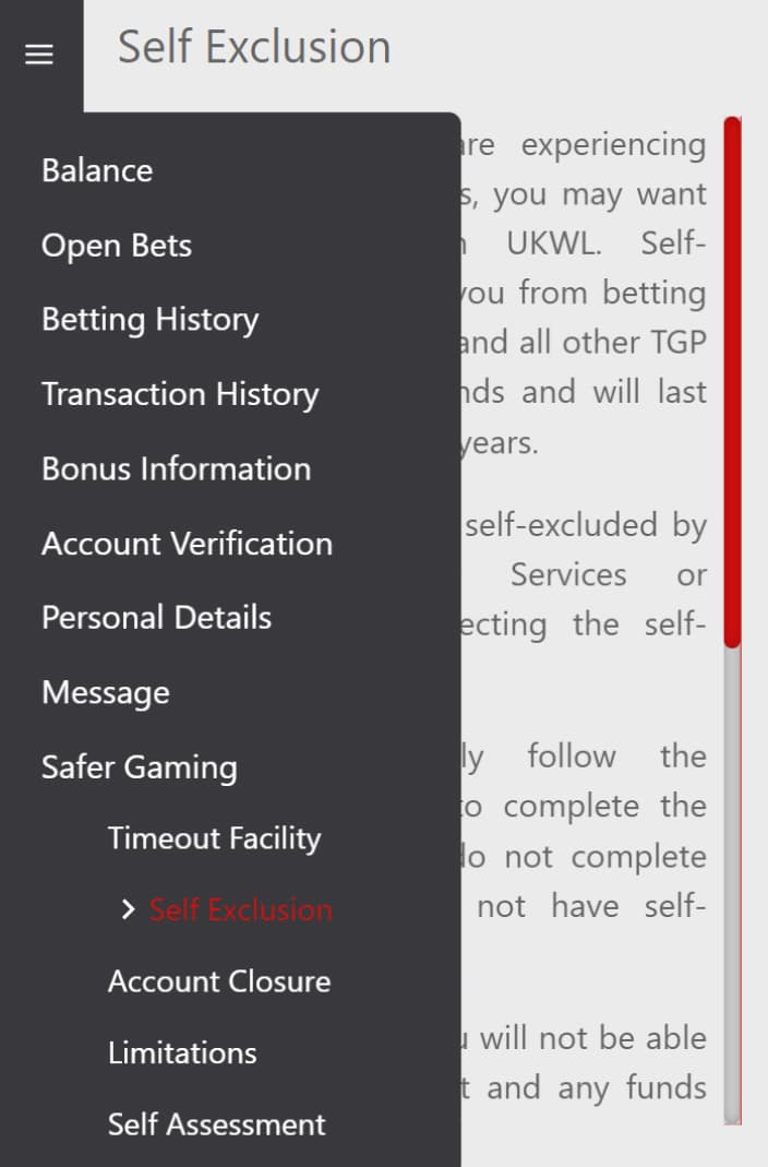 Self Exclusion