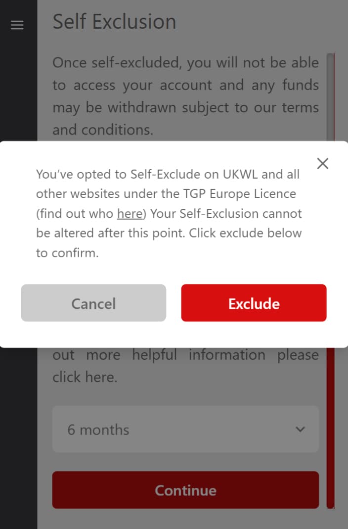 Self Exclusion
